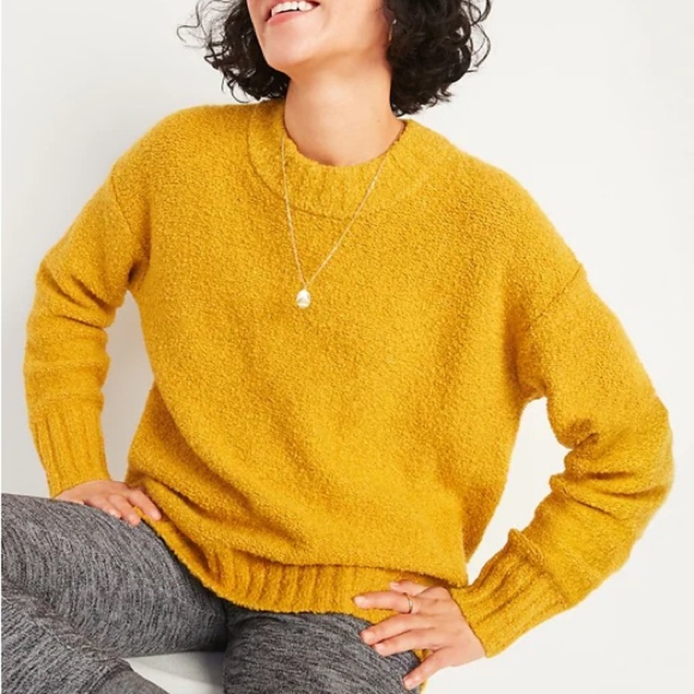 Yellow Oversized Bouclé Crew-Neck Sweater
